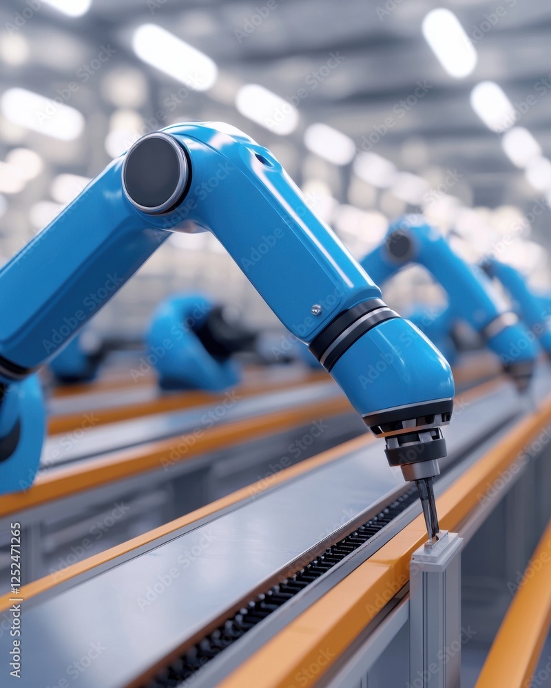 Aufkleber blue robotic arm engages in precision manufacturing on an automated assembly line in a modern factor