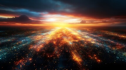 Obraz premium Aerial View of City Lights at Sunset