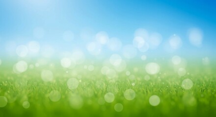 Obraz premium The natural beauty of a green grass field is highlighted in this image, with a blurred background and bokeh effect adding an ethereal quality
