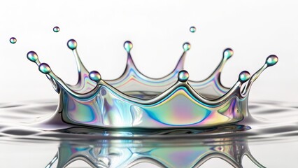 Iridescence Crown Liquid Art, Macro Photography, Water Droplet Splash, Abstract, Colorful, Iridescent, Crown Shape Liquid Photography