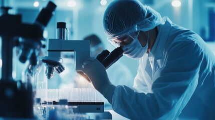 A close-up of engineers in a biopharmaceutical laboratory, conducting research on vaccine development, Biopharmaceutical research scene