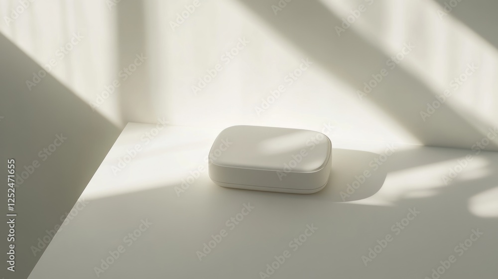Aufkleber minimalist presentation of a box-shaped object on a well-lit surface