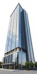 Obraz premium Modern Glass Skyscraper Architectural 3D Rendering, Low Angle, Cityscape Reflection,Business Building skyscraper, architecture
