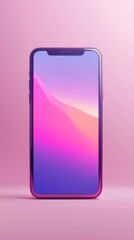 Modern smartphone with vibrant abstract wallpaper design on a soft pink background for creative presentations