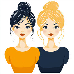 Vector image of two stylish women with contrasting hair colors, Illustration
