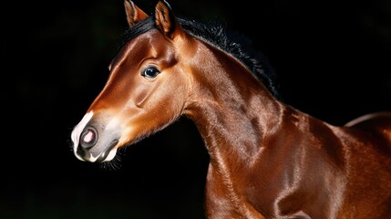 Horse portrait against black background