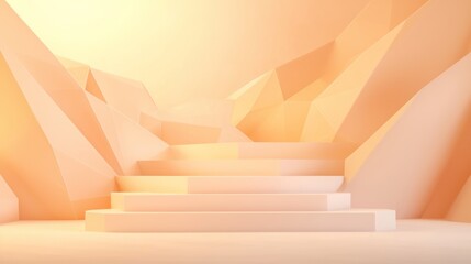 Warm Abstract Polygonal Staircase in a Soft Light Environment