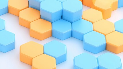 Obraz premium Colorful Hexagonal Shapes in Blue and Orange Arranged on a Bright Background for Creative Design Inspiration