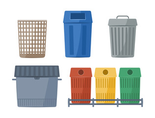 Set of Trash Can and Garbage Bin for Waste Management and Recycle Concept Illustration Clip Art