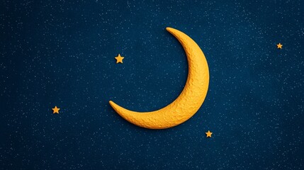 Fototapeta premium Golden Crescent Moon and Stars Night Sky Celestial Dreamy Background