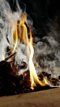 Burning fire at fireplace for blacksmith work