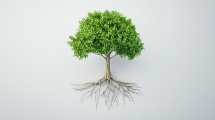 Pixelated Tree With Roots Against Light Gray Background