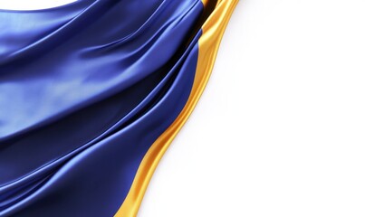Blue and gold silk fabric flowing, white background, elegant design, website banner