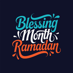Blessing Month Ramadan Lettering Calligraphy Typography Quote t-shirt Vector Design Template