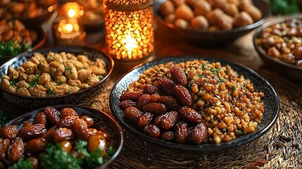Fototapeta premium Delicious Dates Nuts and Grains Buffet Middle Eastern Food Feast