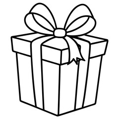 Wrapped gift with a bow line art vector
