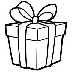 Wrapped gift with a bow line art vector