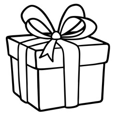 Wrapped gift with a bow line art vector