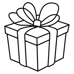 Wrapped gift with a bow line art vector