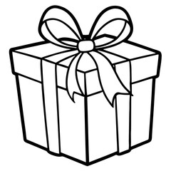 Wrapped gift with a bow line art vector