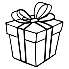 Wrapped gift with a bow line art vector