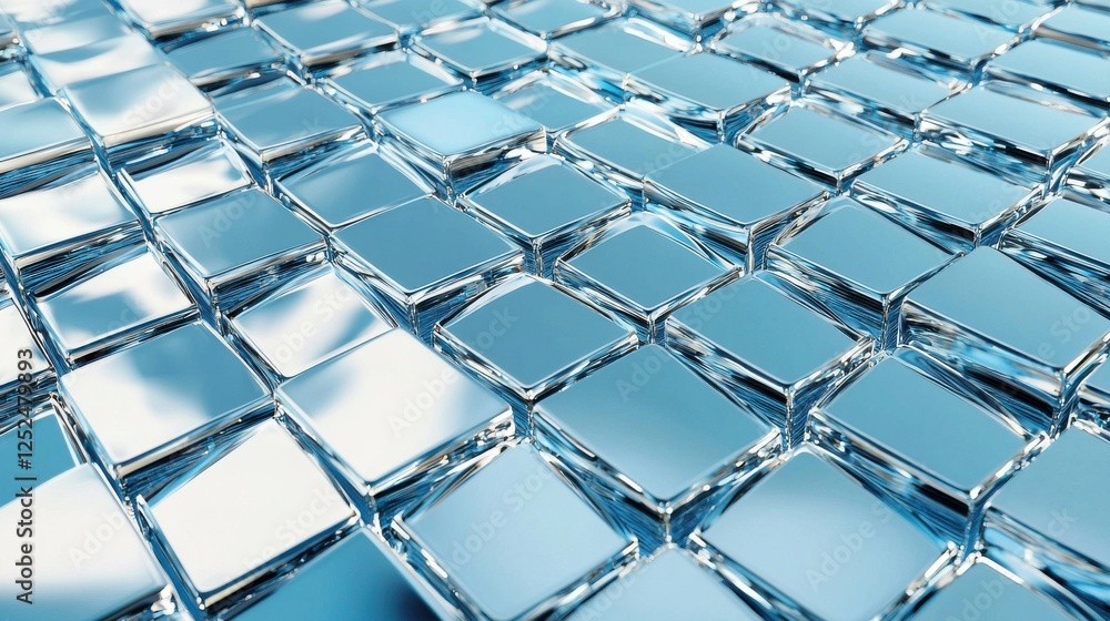 Poster shiny transparent cubes in a modern grid pattern with a reflective surface for creative backgrounds