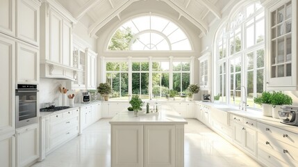 Sunlit Luxury Kitchen with Expansive Windows