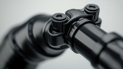 Close-up black metal universal joint; industrial background