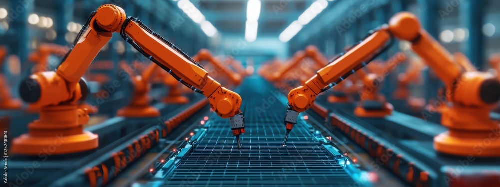 Aufkleber advanced industrial robotics in automated manufacturing facility with robotic arms and assembly line
