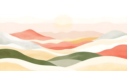 Obraz premium Abstract Pastel Landscape Sunlit Rolling Hills