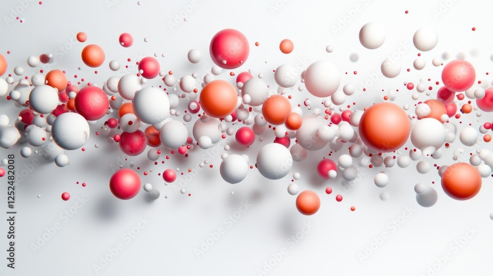 Aufkleber abstract 3d rendering of floating spheres in red white and orange