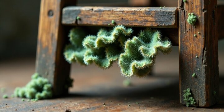 Rustic Wooden Structure with Unique Green Plant Growth