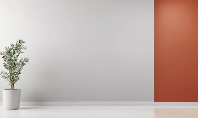 Modern interior design featuring a contrasting wall color and potted plant in a minimalist setting