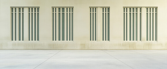 Vertical stripes adorn a minimalist wall in an urban setting during the day