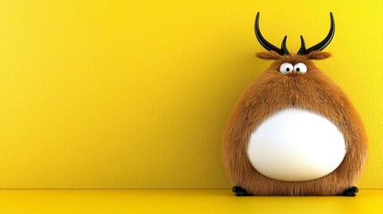 Cute cartoon character with antlers on bright yellow background