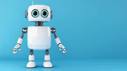 Fototapeta premium Cute Cartoon Robot Character with Friendly Expression on Blue Background