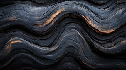 Abstract Wavy Texture in Dark Tones with Swirling Patterns and Subtle Gold Highlights