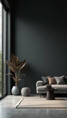 home render mock background modern 3d interior dark wall modern dark home interior background wall mock 3d