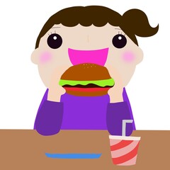 ハンバーガーセットを食べる女の子