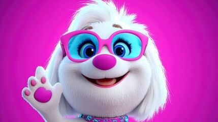 Obraz premium Cute Cartoon Dog with Glasses on Bright Pink Background
