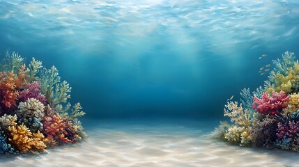 Fototapeta premium Serene Underwater Seascape Vibrant Coral Reef Ocean Floor Sunlight