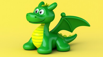 Fototapeta premium Cute Green Dragon Character with Big Eyes and Friendly Smile