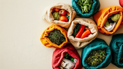 Fototapeta premium Colorful Bags of Fresh Produce and Compostable Materials