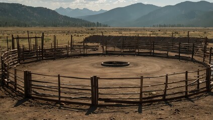 A forgotten rodeo arena surrounded by wilderness, with weathered wooden rails