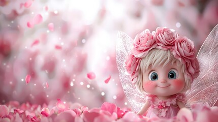 Fototapeta premium Charming Fairy with Pink Roses and Sparkling Background