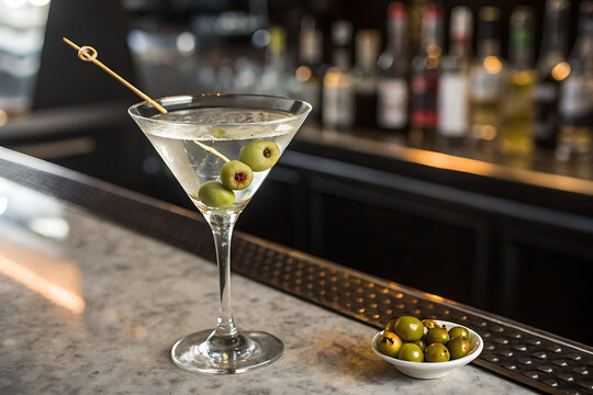 a crystal-clear martini served in a classic V-shaped glass - Powered by Adobe