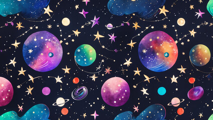 Celestial Voyage: A Vintage-Inspired Cosmic Pattern with Astrolabes and Stars
