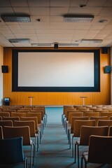 Conference Hall with Chairs and Projector Screen