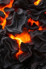 Abstract textured waves in black and orange. Volcanic background for backgrounds