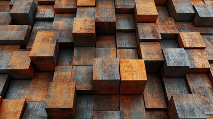 Abstract Geometric Pattern with Rusted Metallic Cubes